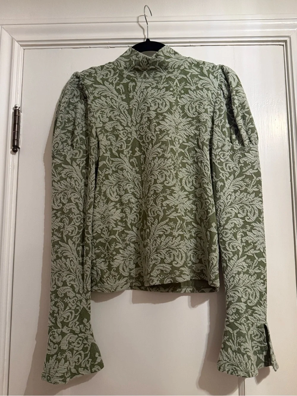 By Anthropologie Puff-Sleeve Turtleneck Jacquard Top Green Size S